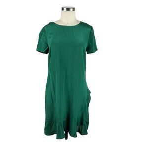 DVF DIANE VON FURSTENBERG‎ Emerald Green Silk Mini Dress Women's Size 6 Ruffle